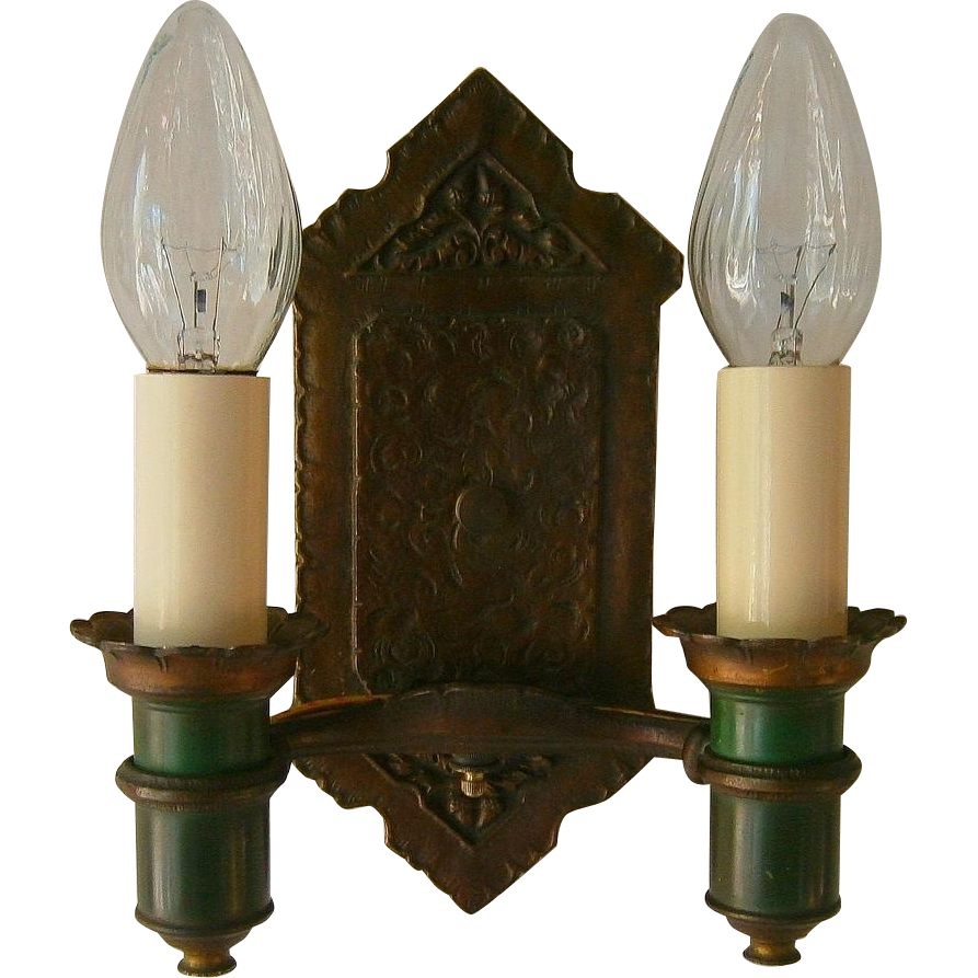 Vintage Tudor 2-Candle Bronze Plated Wall Sconces by Radiant Vintage Tudor 2-Candle Bronze Plated Wall Sconces by Radiant