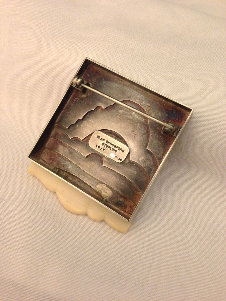 Rare American Modernist Olaf Skoogfors Sterling Ox bone Landscape Pin Brooch Rare American Modernist Olaf Skoogfors Sterling Ox bone Landscape Pin Brooch