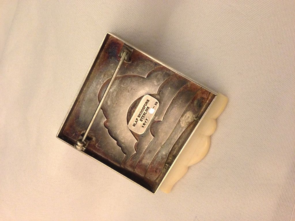 Rare American Modernist Olaf Skoogfors Sterling Ox bone Landscape Pin Brooch Rare American Modernist Olaf Skoogfors Sterling Ox bone Landscape Pin Brooch