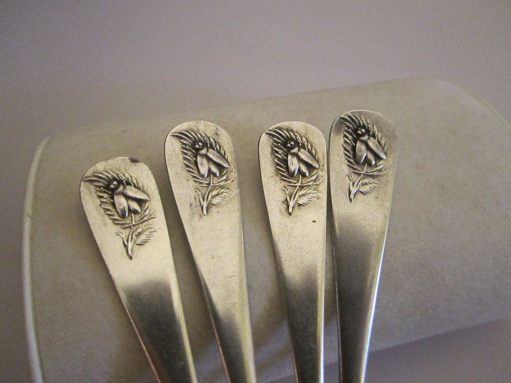 J.E. Caldwell Aesthetic Insect Demitasse Victorian Applied Sterling Spoons J.E. Caldwell Aesthetic Insect Demitasse Victorian Applied Sterling Spoons