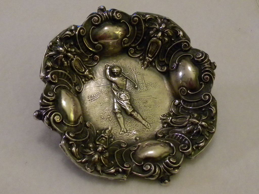Fabulous Unger Brothers Sterling Silver Golfing Scene Dish Fabulous Unger Brothers Sterling Silver Golfing Scene Dish