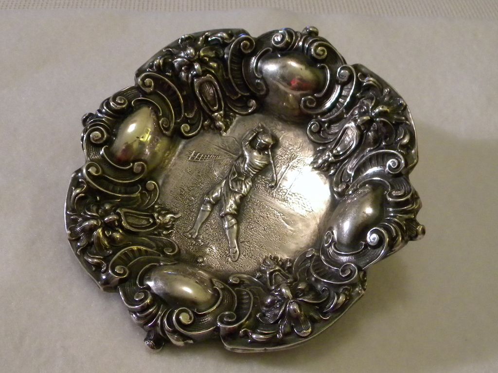 Fabulous Unger Brothers Sterling Silver Golfing Scene Dish Fabulous Unger Brothers Sterling Silver Golfing Scene Dish