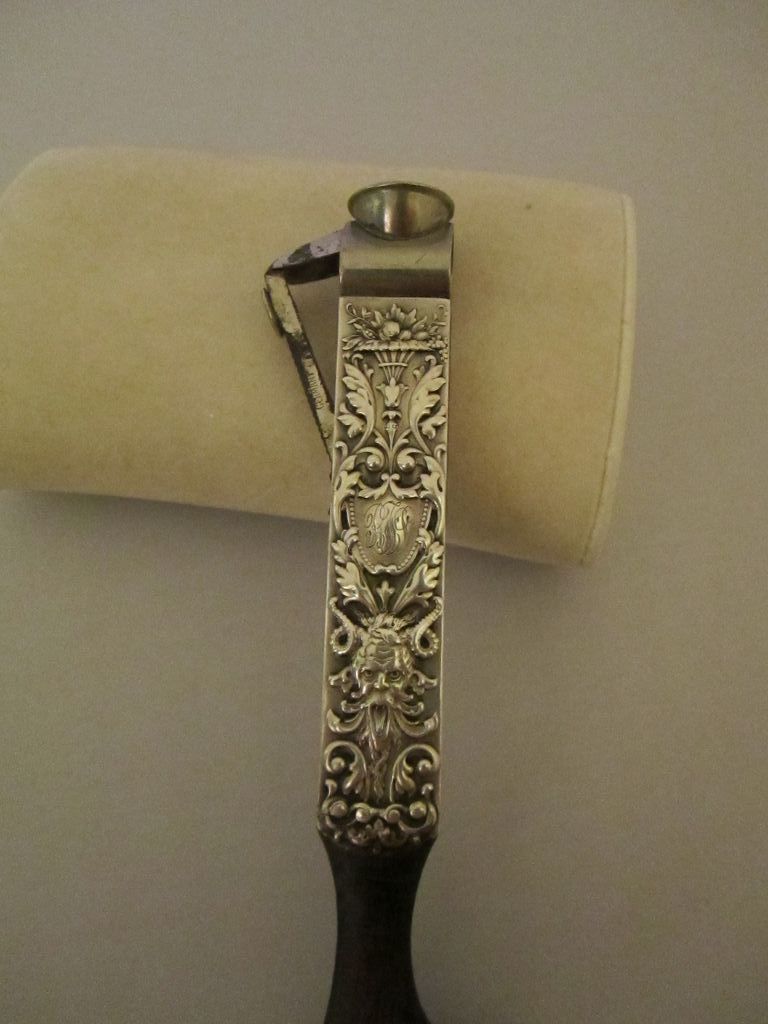 Unusual Art Nouveau Sterling Devil Faced Cigar Cutter Tool Unusual Art Nouveau Sterling Devil Faced Cigar Cutter Tool