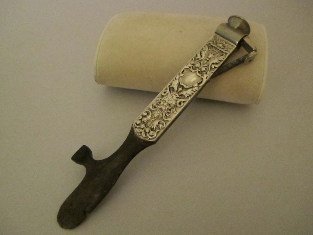 Unusual Art Nouveau Sterling Devil Faced Cigar Cutter Tool Unusual Art Nouveau Sterling Devil Faced Cigar Cutter Tool