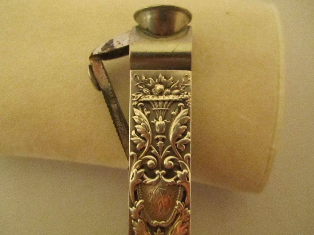 Unusual Art Nouveau Sterling Devil Faced Cigar Cutter Tool Unusual Art Nouveau Sterling Devil Faced Cigar Cutter Tool