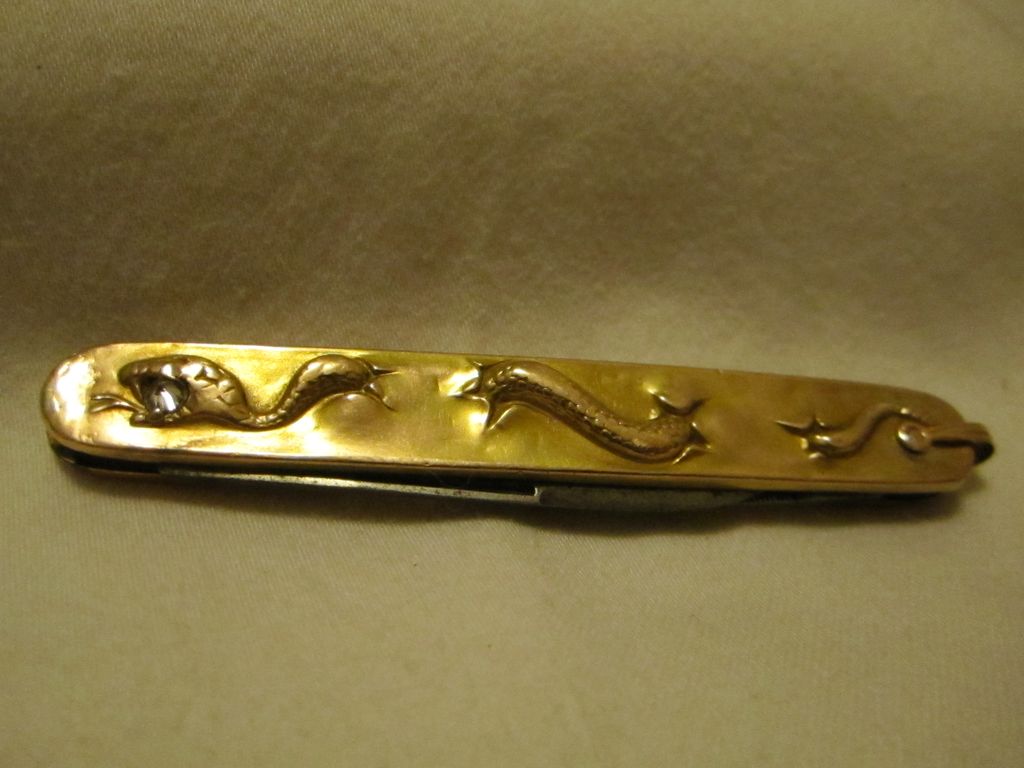 Art Nouveau 10k Gold Krusius Sterling Silver Matching Figural Snake Pocket Knives Art Nouveau 10k Gold Krusius Sterling Silver Matching Figural Snake Pocket Knives
