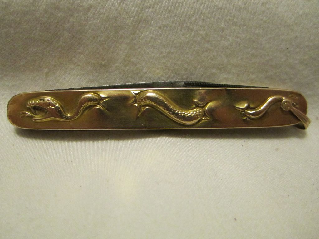 Art Nouveau 10k Gold Krusius Sterling Silver Matching Figural Snake Pocket Knives Art Nouveau 10k Gold Krusius Sterling Silver Matching Figural Snake Pocket Knives