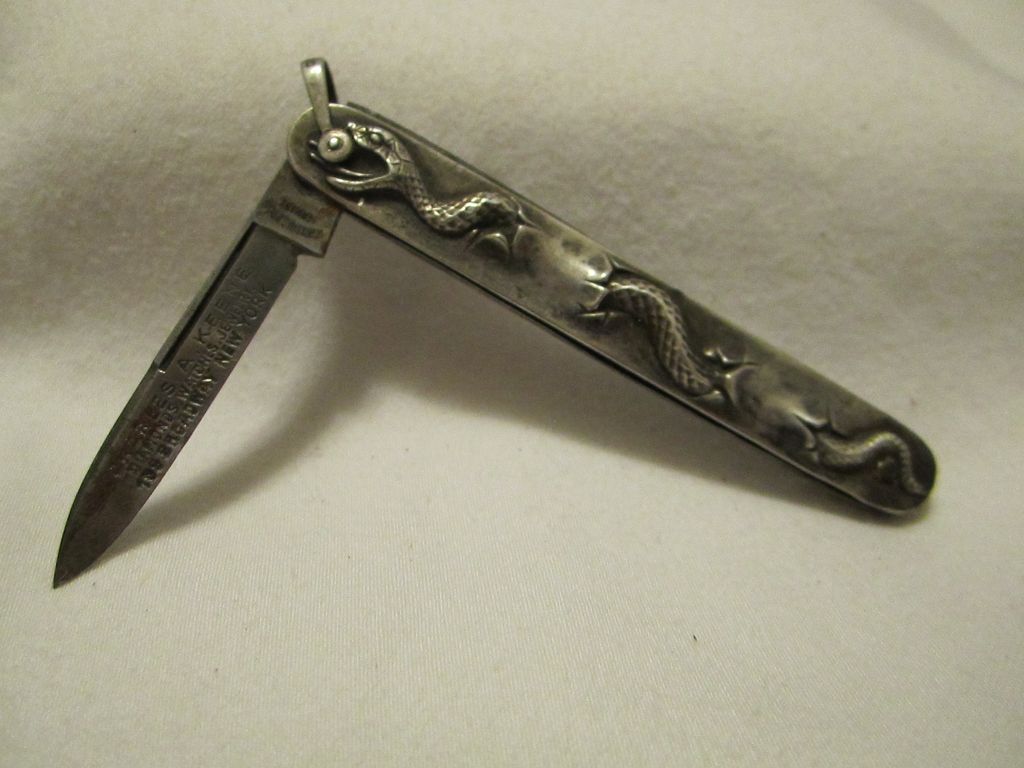 Art Nouveau 10k Gold Krusius Sterling Silver Matching Figural Snake Pocket Knives Art Nouveau 10k Gold Krusius Sterling Silver Matching Figural Snake Pocket Knives
