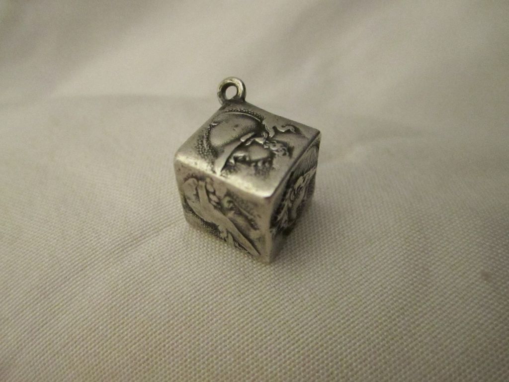 Unique Victorian Shiebler Sterling Silver Medallion Cube Charm Fob Unique Victorian Shiebler Sterling Silver Medallion Cube Charm Fob
