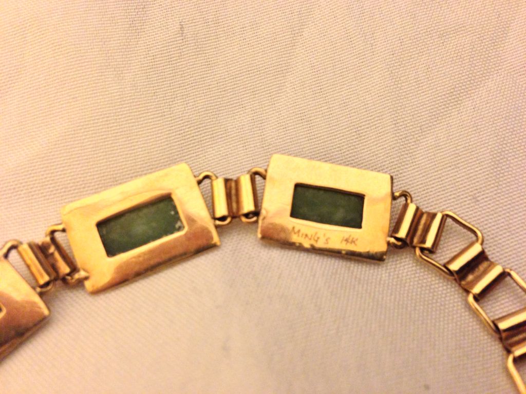 Amazing Vintage Ming's of Honolulu 14K Jade Bracelet Amazing Vintage Ming's of Honolulu 14K Jade Bracelet