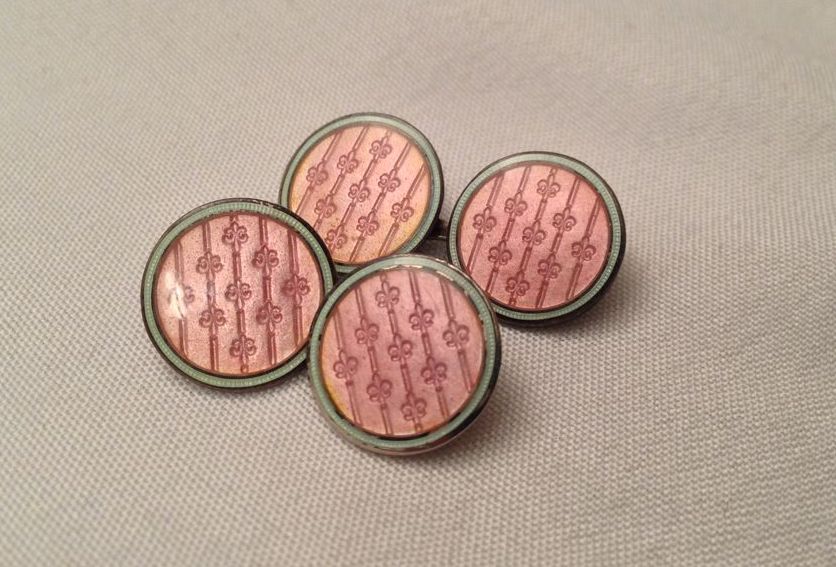 Art Deco Sterling Silver Pink Enamel Guilloche Cufflinks Art Deco Sterling Silver Pink Enamel Guilloche Cufflinks