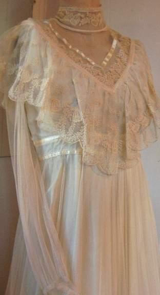 Vintage Gunne Sax Dress Gauzy Net lace Romantic Victorian Lace Wedding Gown