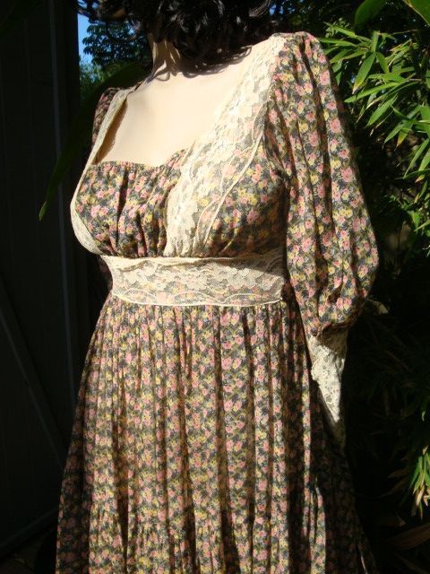 Vintage Gunne sax Dress Gauzy Victorian Hippie Dress W Billowing sleeves XL