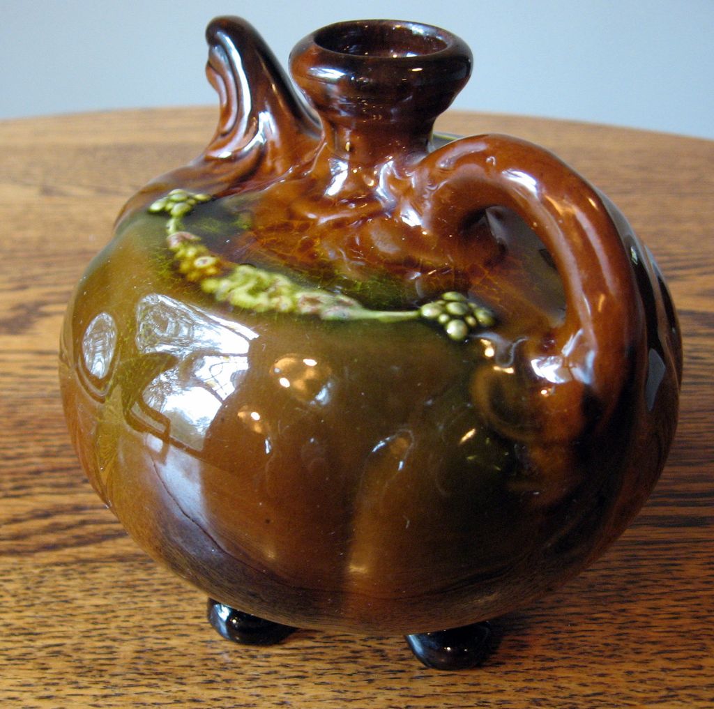Peters and Reed Brown Glaze Sprig Ware Vase with Applied Floral Peters and Reed Brown Glaze Sprig Ware Vase with Applied Floral