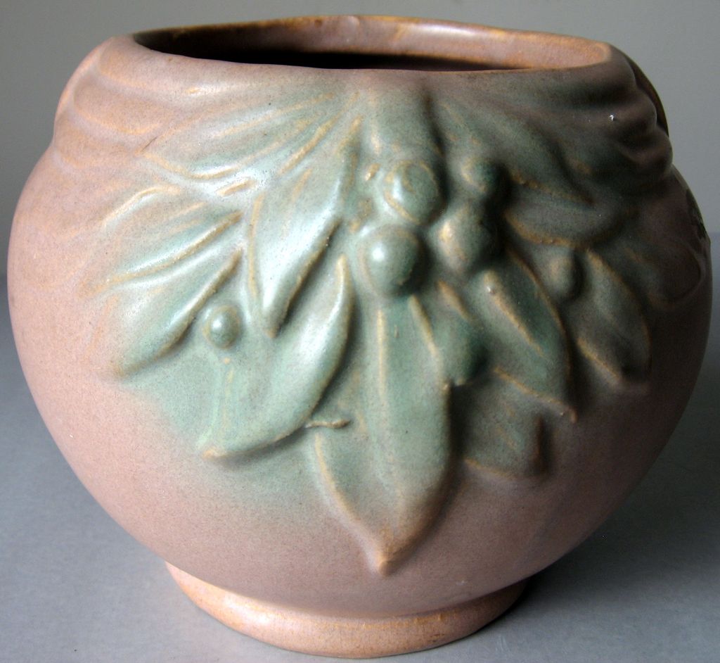 1920's Nelson McCoy Small Jardiniere in Matte Brown and Green Blended Glaze 1920's Nelson McCoy Small Jardiniere in Matte Brown and Green Blended Glaze