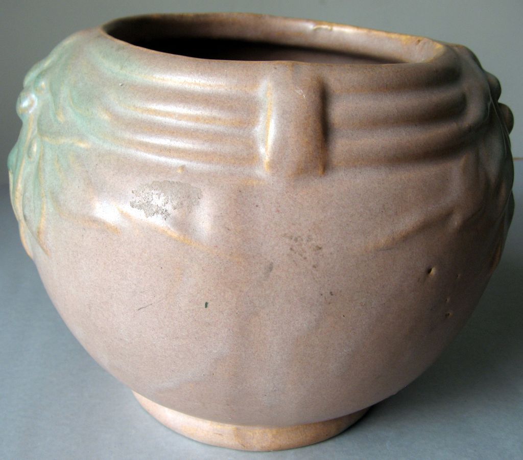 1920's Nelson McCoy Small Jardiniere in Matte Brown and Green Blended Glaze 1920's Nelson McCoy Small Jardiniere in Matte Brown and Green Blended Glaze