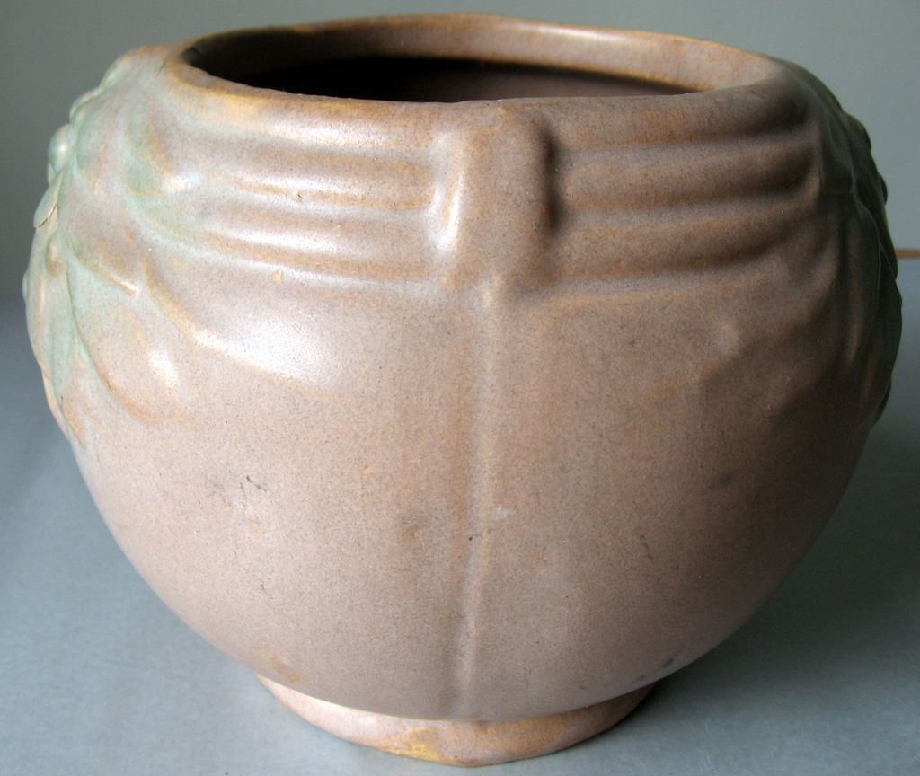 1920's Nelson McCoy Small Jardiniere in Matte Brown and Green Blended Glaze 1920's Nelson McCoy Small Jardiniere in Matte Brown and Green Blended Glaze