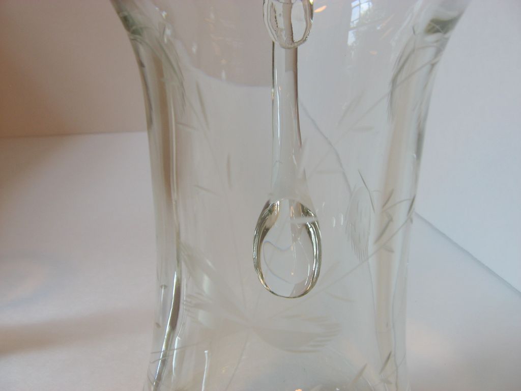 Glass Decanter, Stopper and Three Fluted Cordials with Etched Thistle Design Glass Decanter, Stopper and Three Fluted Cordials with Etched Thistle Design