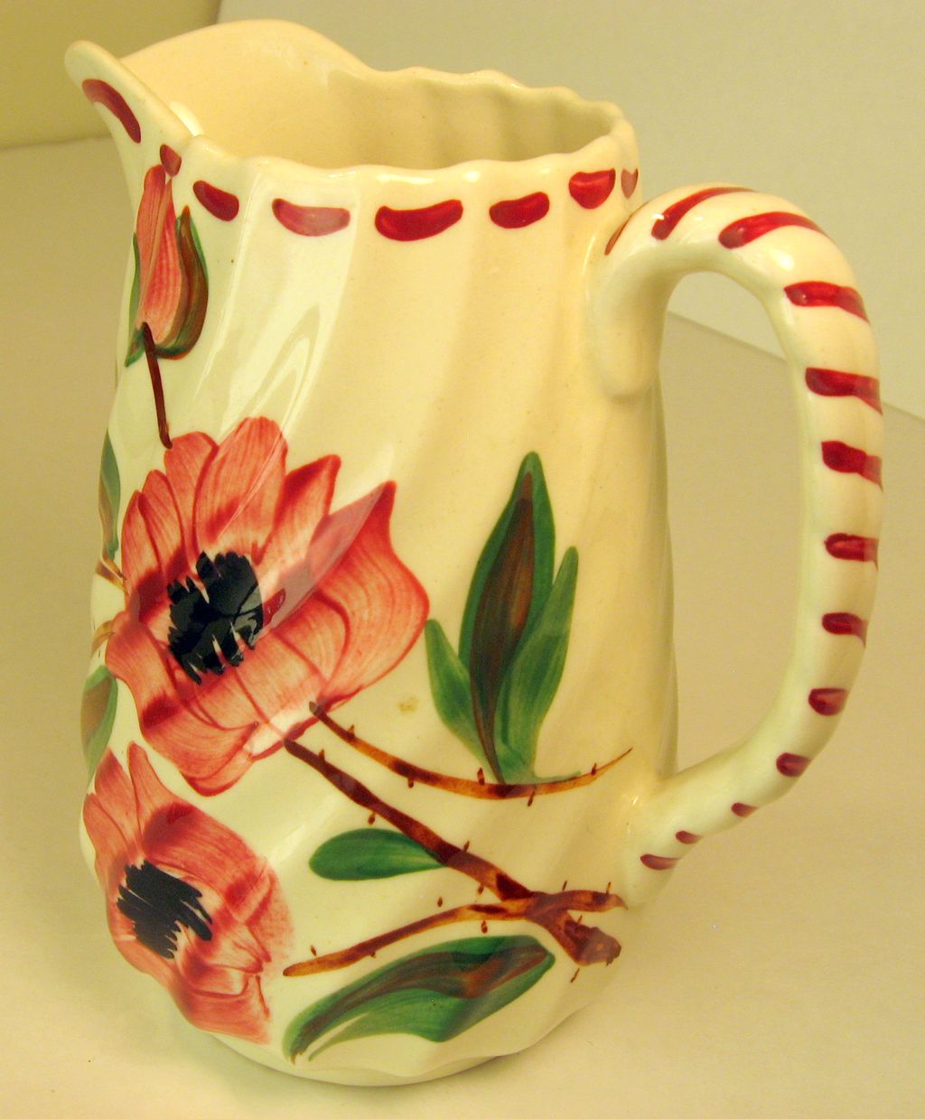 Southern Potteries Blue Ridge Spiral Jug #1, in Tralee Rose Pattern Southern Potteries Blue Ridge Spiral Jug #1, in Tralee Rose Pattern