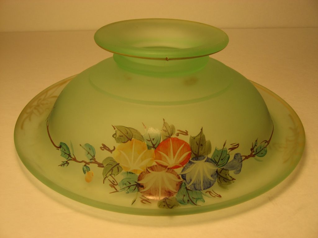 Vintage Reverse Painted Waterfall Center Bowl, Green with Morning Glories Vintage Reverse Painted Waterfall Center Bowl, Green with Morning Glories