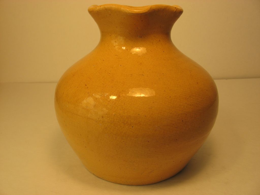 North Carolina Pottery: Auman Fluted Vase, in Yellow, 1920's North Carolina Pottery: Auman Fluted Vase, in Yellow, 1920's
