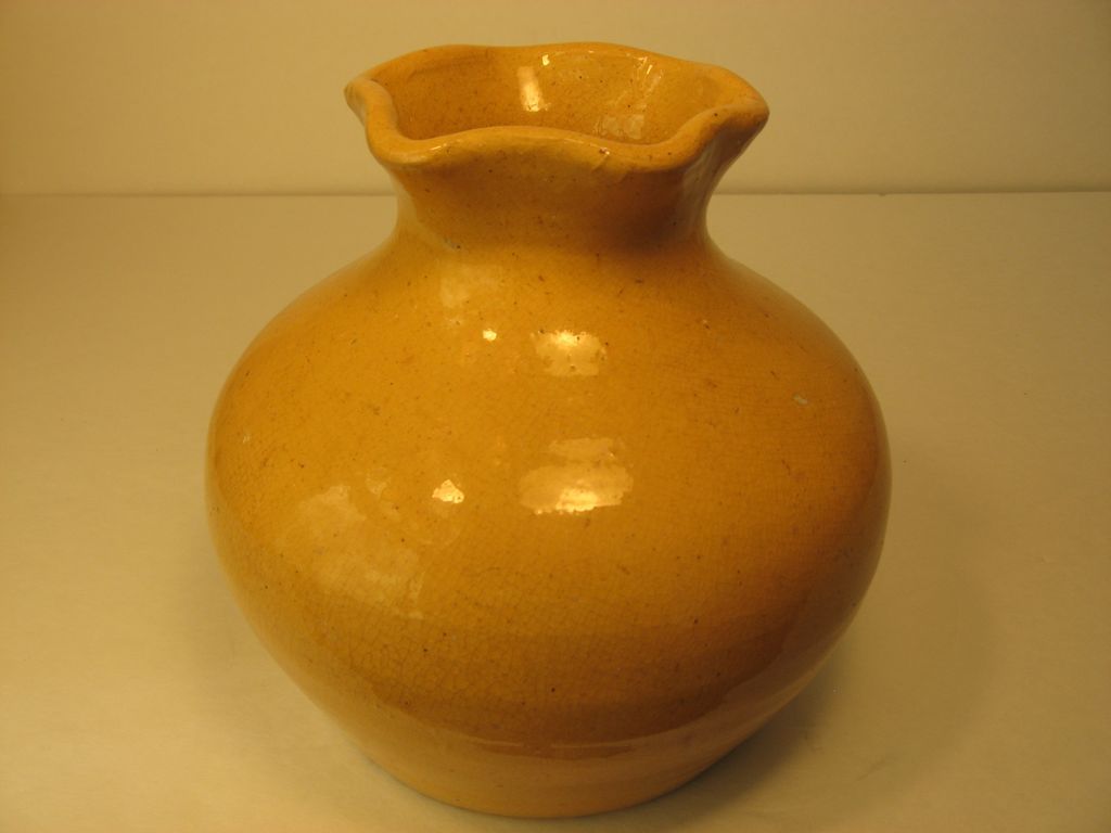 North Carolina Pottery: Auman Fluted Vase, in Yellow, 1920's North Carolina Pottery: Auman Fluted Vase, in Yellow, 1920's