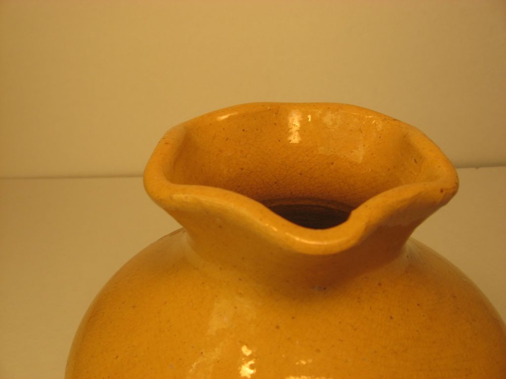 North Carolina Pottery: Auman Fluted Vase, in Yellow, 1920's North Carolina Pottery: Auman Fluted Vase, in Yellow, 1920's