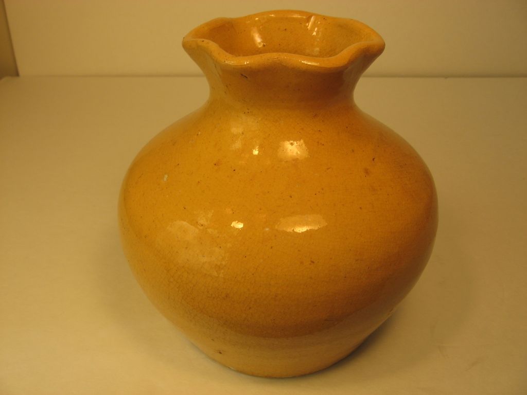 North Carolina Pottery: Auman Fluted Vase, in Yellow, 1920's North Carolina Pottery: Auman Fluted Vase, in Yellow, 1920's