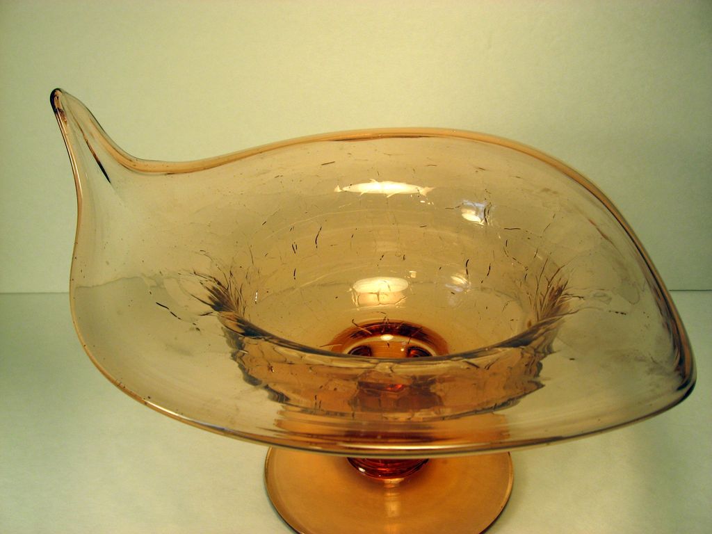 Hand Blown Pink Crackle Glass Footed Jack in the Pulpit Compote Hand Blown Pink Crackle Glass Footed Jack in the Pulpit Compote