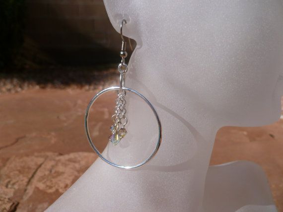 Dangling Crystal Sterling Silver Hoop Earrings Dangling Crystal Sterling Silver Hoop Earrings