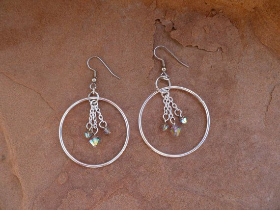 Dangling Crystal Sterling Silver Hoop Earrings Dangling Crystal Sterling Silver Hoop Earrings