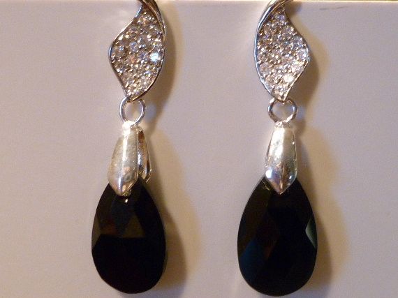 Jet Black Crystal Teardrop Earrings - Nighttime Sparkle Jet Black Crystal Teardrop Earrings - Nighttime Sparkle