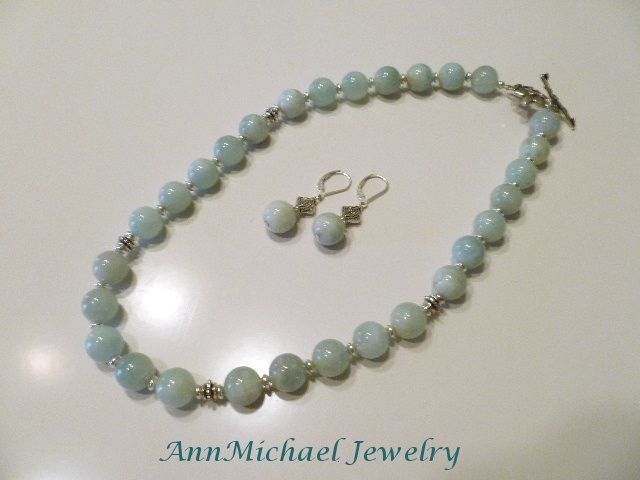 Natural Aquamarine with Sterling Silver Accents Necklace Set Natural Aquamarine with Sterling Silver Accents Necklace Set