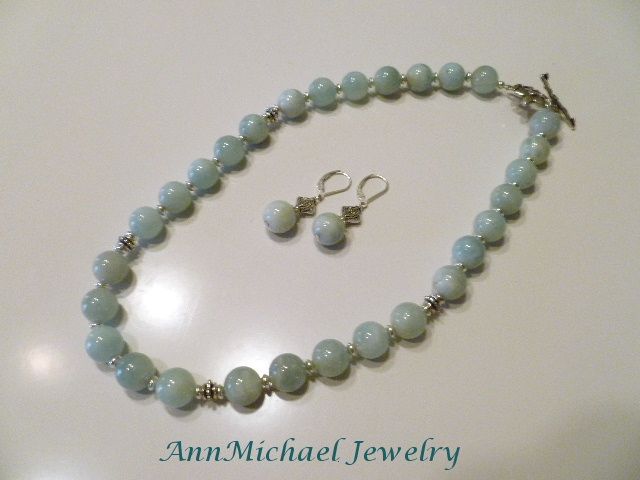Natural Aquamarine with Sterling Silver Accents Necklace Set Natural Aquamarine with Sterling Silver Accents Necklace Set