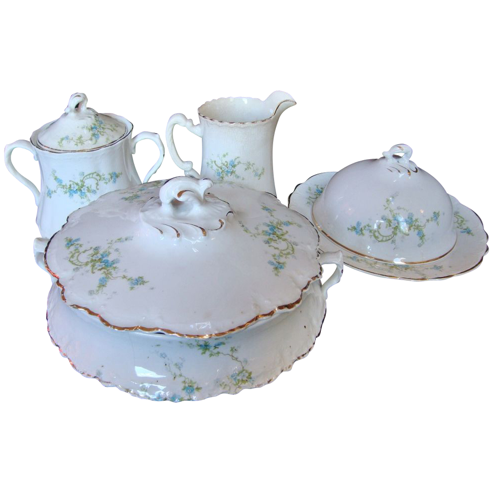 c1908 Homer Laughlin China, blue flowers, Hudson shape c1908 Homer Laughlin China, blue flowers, Hudson shape