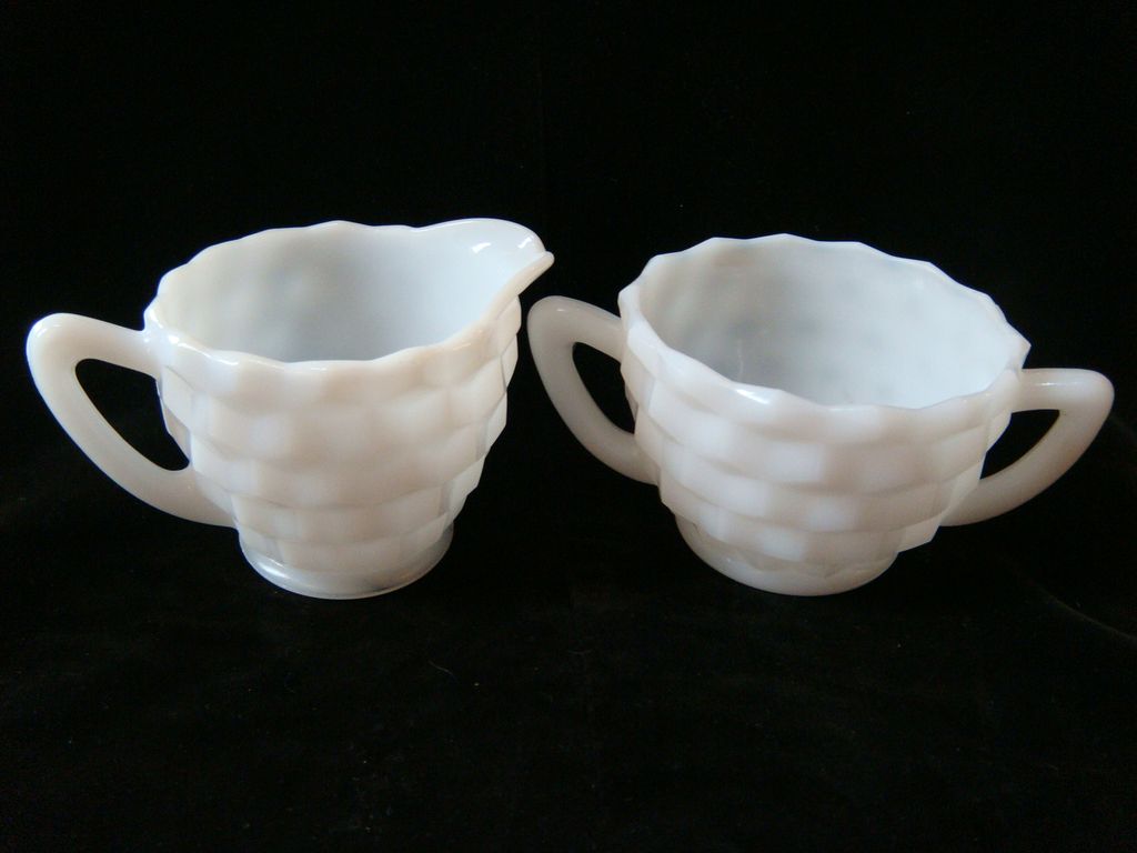 White translucent milk glass cubist creamer & sugar set White translucent milk glass cubist creamer & sugar set