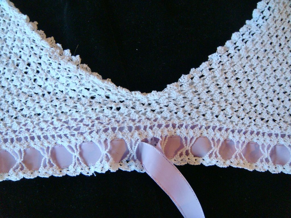 1900s Crochet yoke with lilac ribbon tie for corset cover or chemise 1900s Crochet yoke with lilac ribbon tie for corset cover or chemise