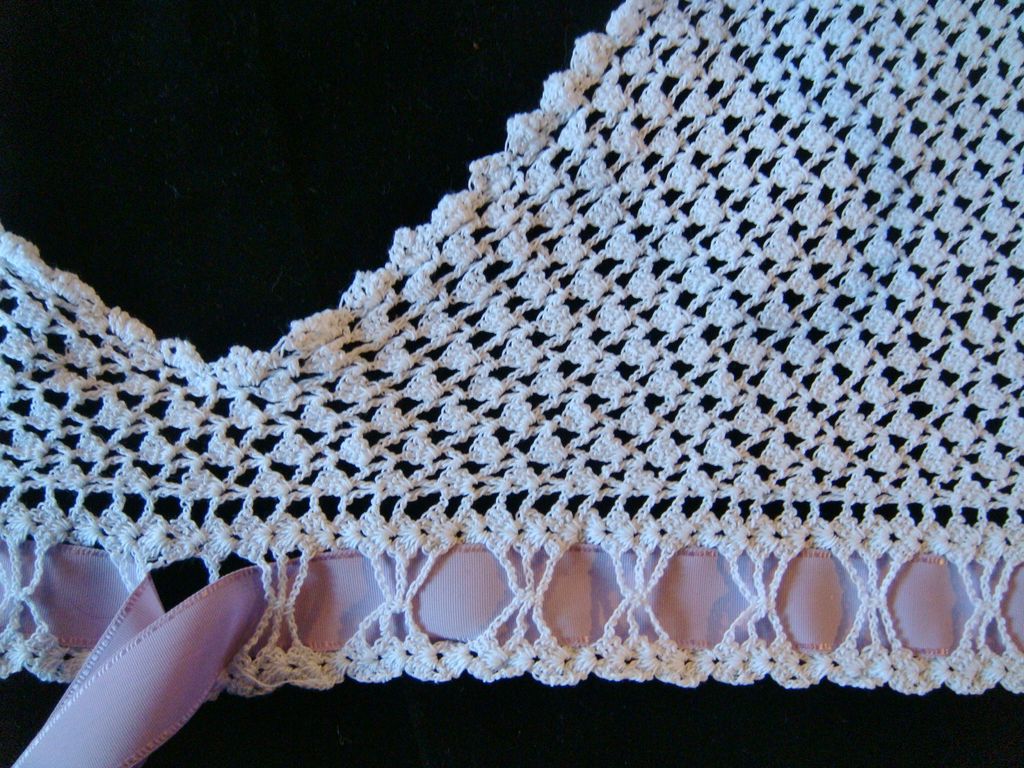 1900s Crochet yoke with lilac ribbon tie for corset cover or chemise 1900s Crochet yoke with lilac ribbon tie for corset cover or chemise