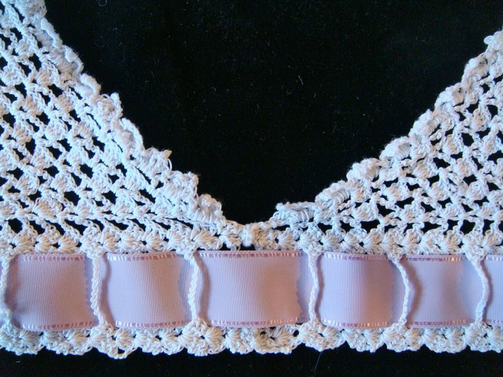 1900s Crochet yoke with lilac ribbon tie for corset cover or chemise 1900s Crochet yoke with lilac ribbon tie for corset cover or chemise