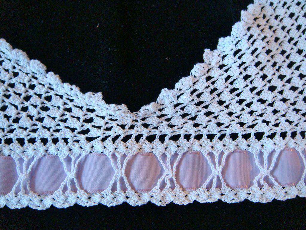 1900s Crochet yoke with lilac ribbon tie for corset cover or chemise 1900s Crochet yoke with lilac ribbon tie for corset cover or chemise