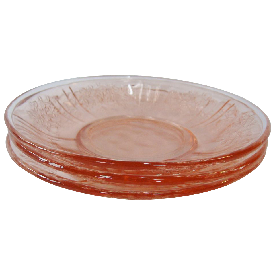 Rose Glow Pink Sharon or Cabbage Rose 3 Depression Glass Saucers Rose Glow Pink Sharon or Cabbage Rose 3 Depression Glass Saucers