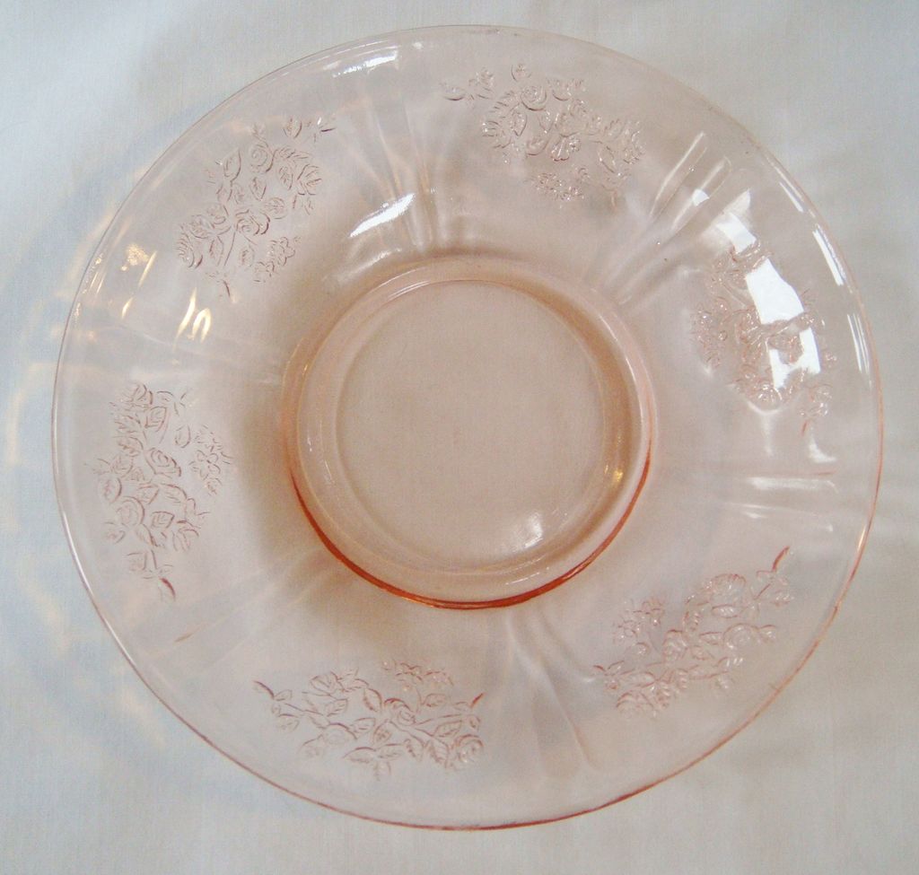 Rose Glow Pink Sharon or Cabbage Rose 3 Depression Glass Saucers Rose Glow Pink Sharon or Cabbage Rose 3 Depression Glass Saucers