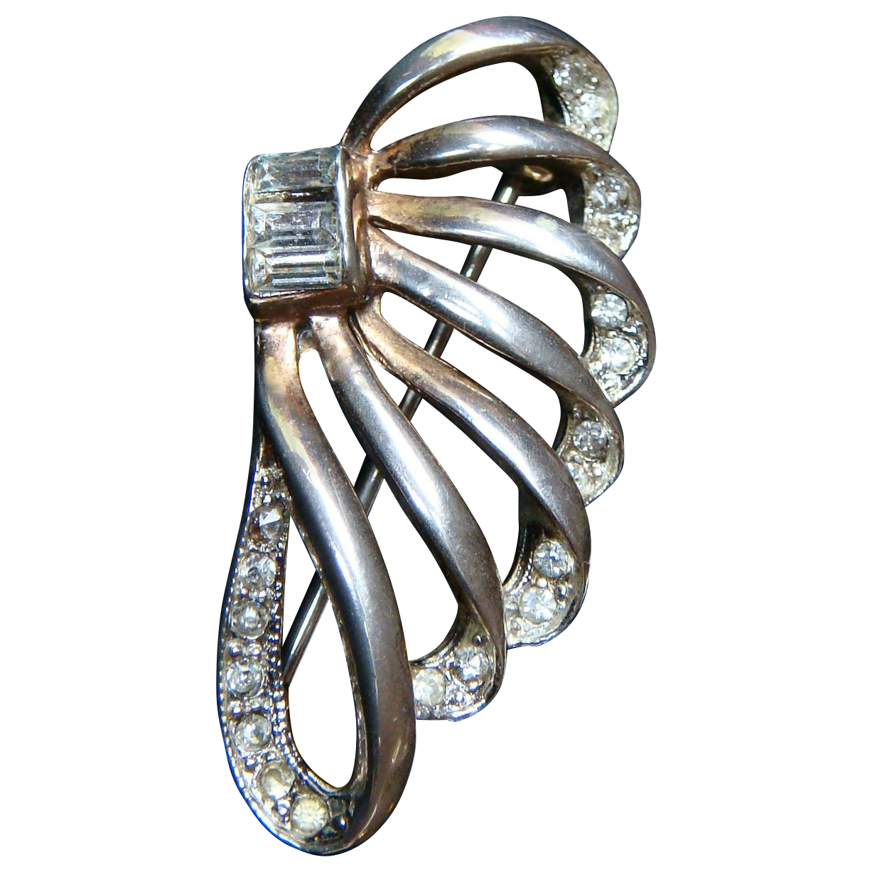 Crystal Rhinestone Lapel Pin, Fan Shaped - 1 5/8" Crystal Rhinestone Lapel Pin, Fan Shaped - 1 5/8"