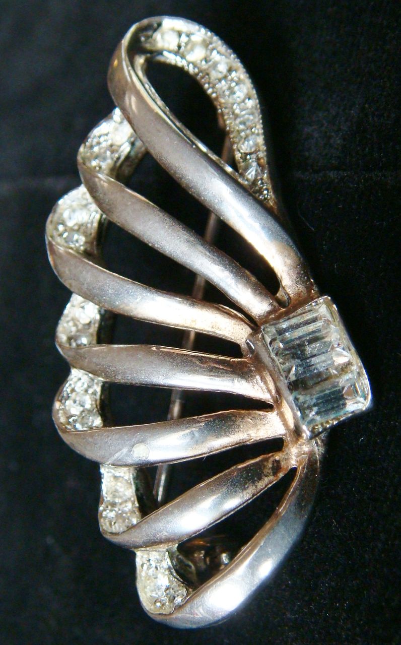 Crystal Rhinestone Lapel Pin, Fan Shaped - 1 5/8" Crystal Rhinestone Lapel Pin, Fan Shaped - 1 5/8"