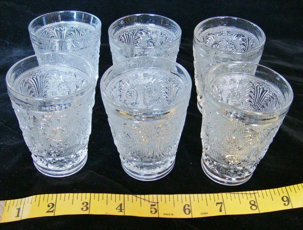 6 Duncan & Miller Sandwich Pattern 4 oz Juice Glasses 6 Duncan & Miller Sandwich Pattern 4 oz Juice Glasses