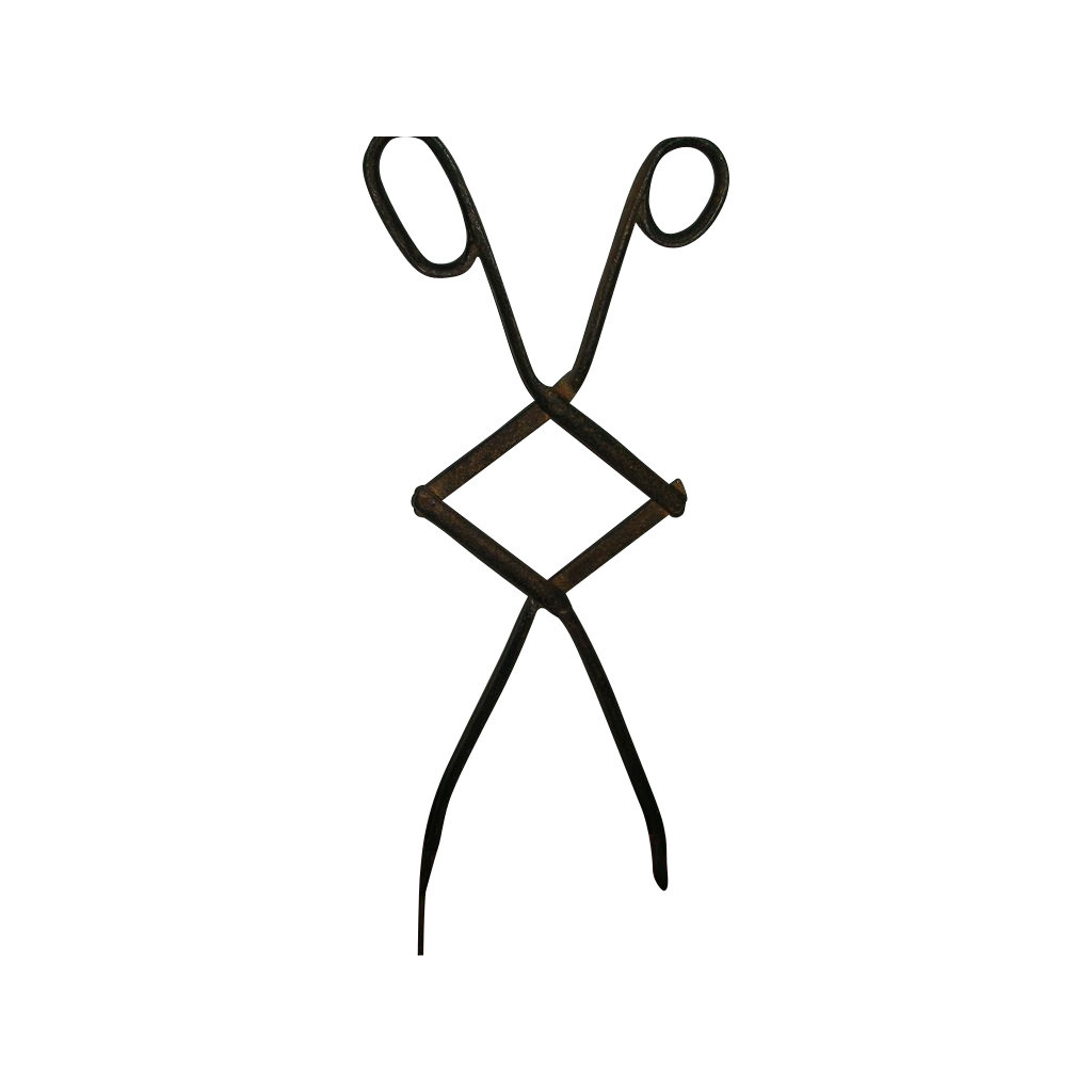 Rare Antique Hand Forged Iron Folding Fireplace Pipe Ember Tongs Rare Antique Hand Forged Iron Folding Fireplace Pipe Ember Tongs