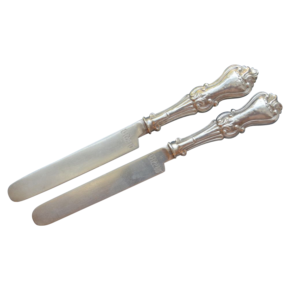 Two Antique Gorham small hollow handled knives STERLING circa 1848 Two Antique Gorham small hollow handled knives STERLING circa 1848