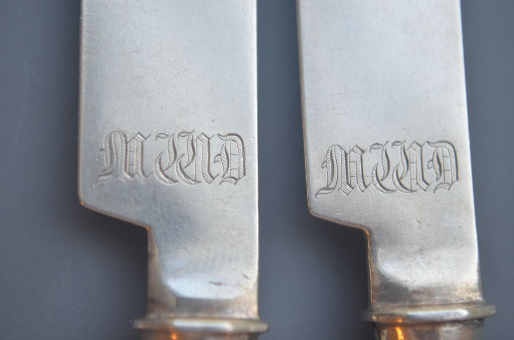 Two Antique Gorham small hollow handled knives STERLING circa 1848 Two Antique Gorham small hollow handled knives STERLING circa 1848