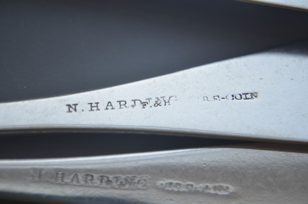 Six Antique FARRINGTON & HUNNEWELL Pure Coin Spoons N Harding Retailer Six Antique FARRINGTON & HUNNEWELL Pure Coin Spoons N Harding Retailer