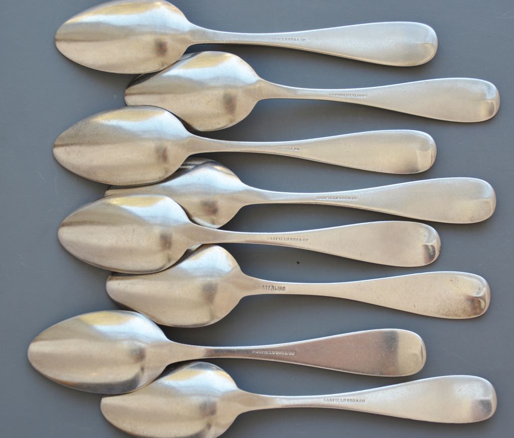 Eight Antique Silver CANFIELD Bro & Co Engraved Teaspoons Baltimore Eight Antique Silver CANFIELD Bro & Co Engraved Teaspoons Baltimore